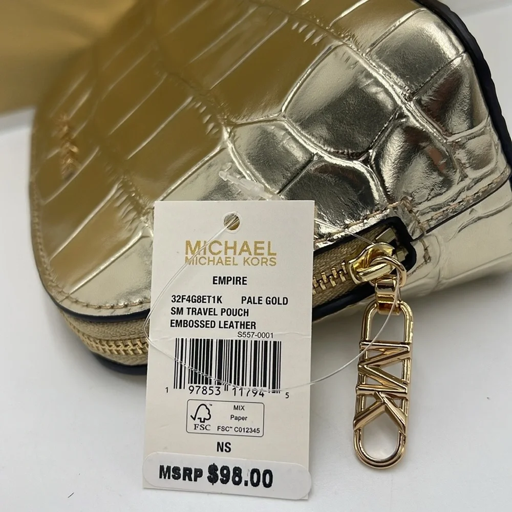Michael Kors Empire Small Metallic Crocodile Embossed Leather Travel Pouch NWT